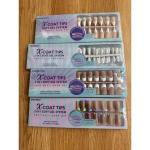 4 pack BTArtbox X-Coat Tips Soft Gel System Press On Nails 4 Styles French Nude
